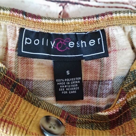 Mustard Plaid Long Sleeve Elasticized Top Small - Picture 3 of 7